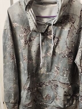 Camo-Print Pullover Hoodie in Faded Green and Brown